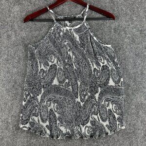 Banana Republic Top Womens Small Black Gray Blouse Crinkle Sleeveless Lettuce He